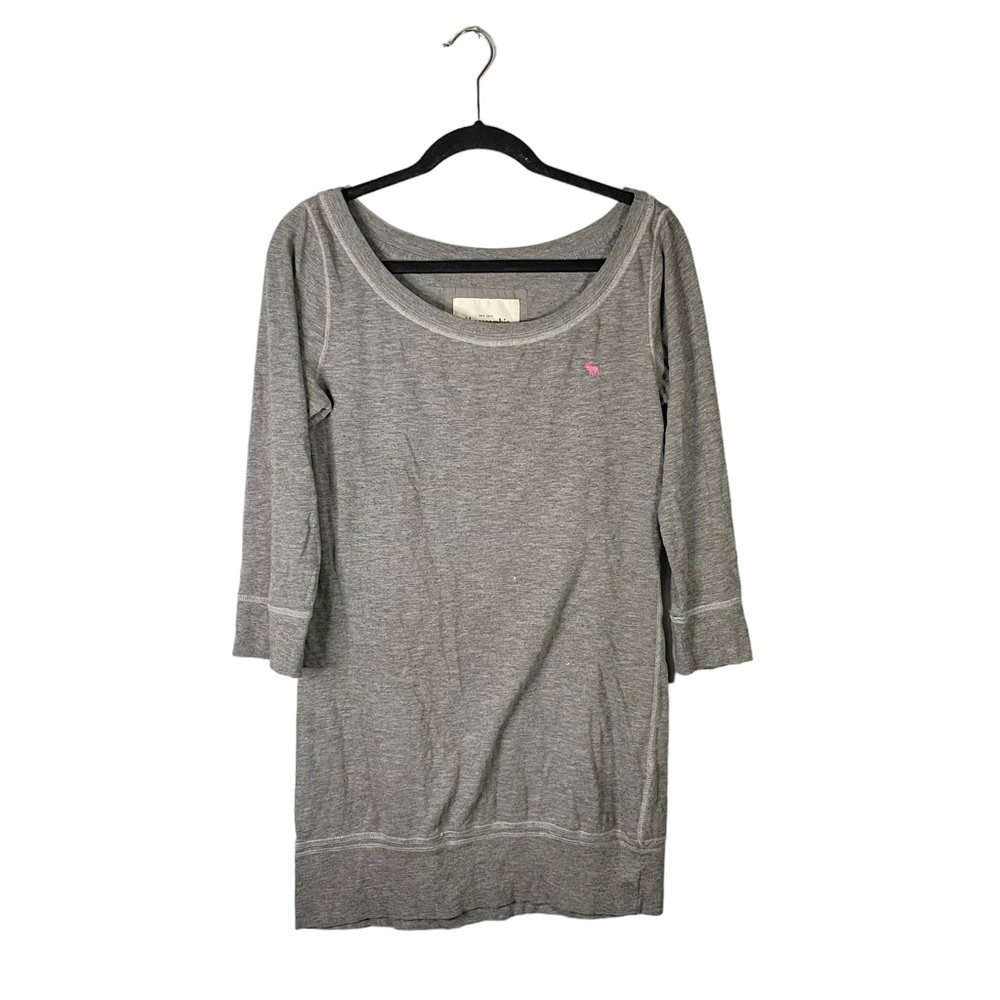 Abercrombie & Fitch Preppy Grey Casual Wide Neck 3/4 Sleeve Blouse Top Large - Picture 2 of 8